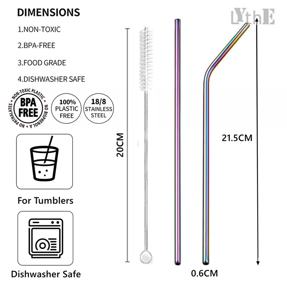 Elegant Reusable Metal Straws Set with Cleaner Brush