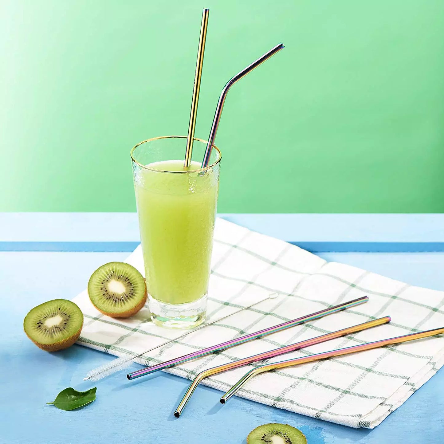 Elegant Reusable Metal Straws Set with Cleaner Brush