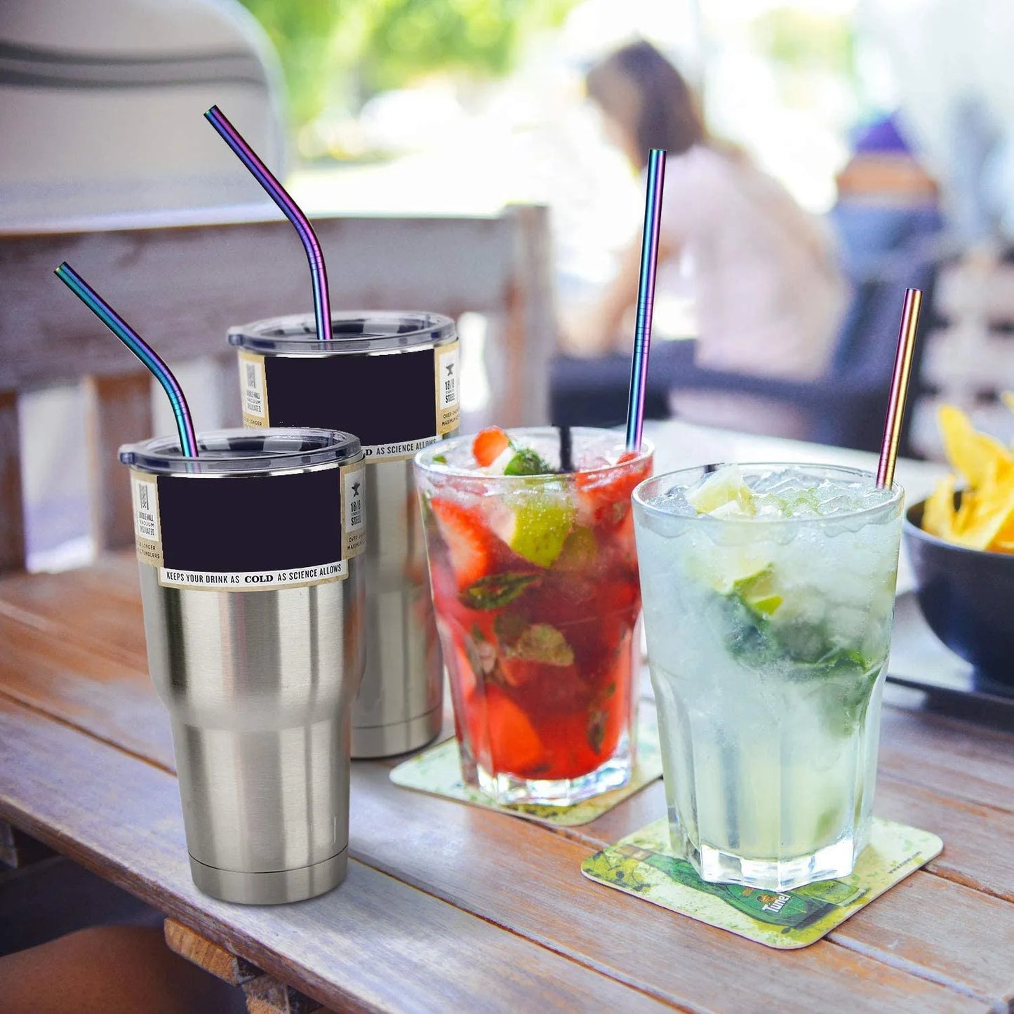 Elegant Reusable Metal Straws Set with Cleaner Brush