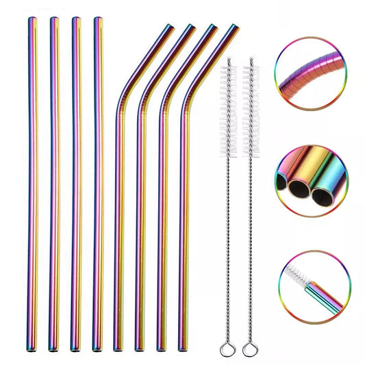 Elegant Reusable Metal Straws Set with Cleaner Brush
