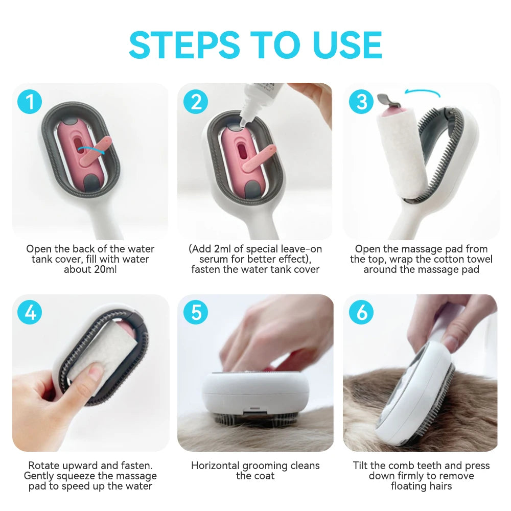 Double-Sided Grooming Comb and Hair Removal Brush with Water Tank