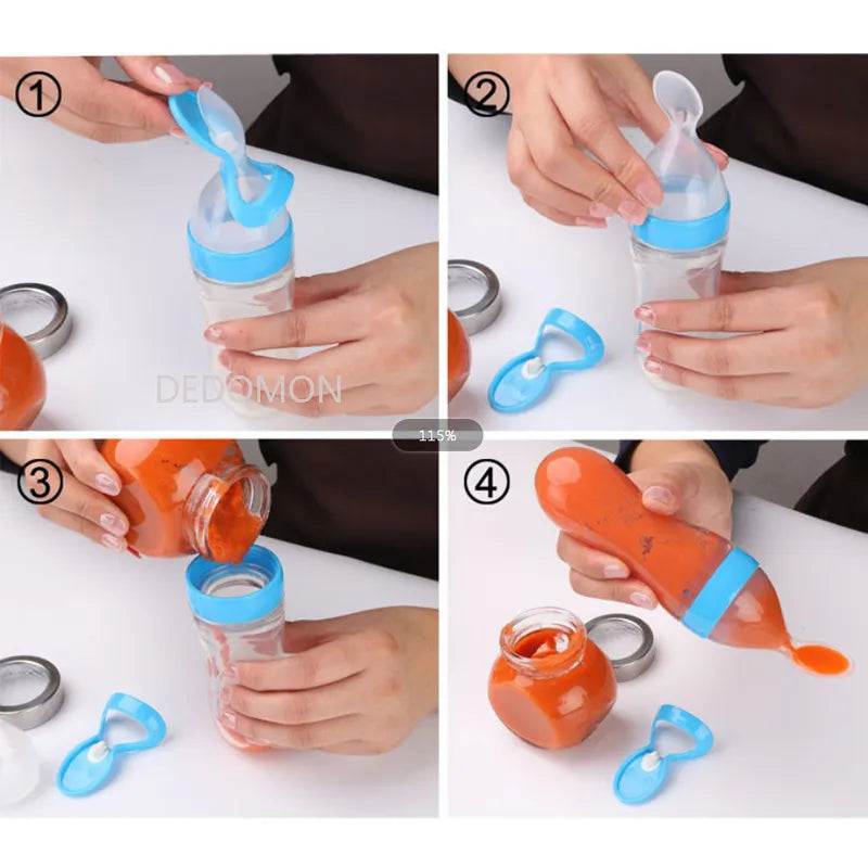 Super-Fun Mess-Free Silicone Squeezing Feeding Bottles